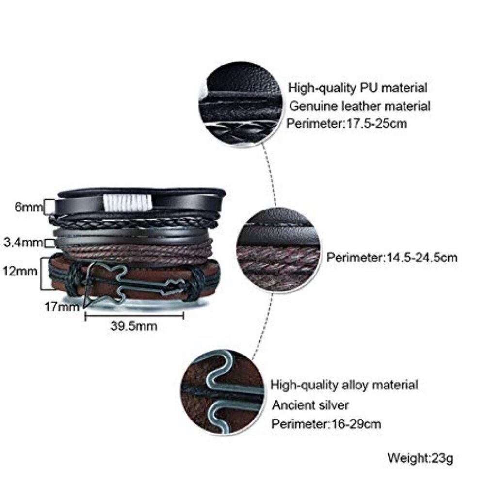 Adjustable Leather Bracelet Set Multilayered Stac… - image 3